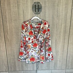ASOS Red Floral Wrap Kimono Blouse